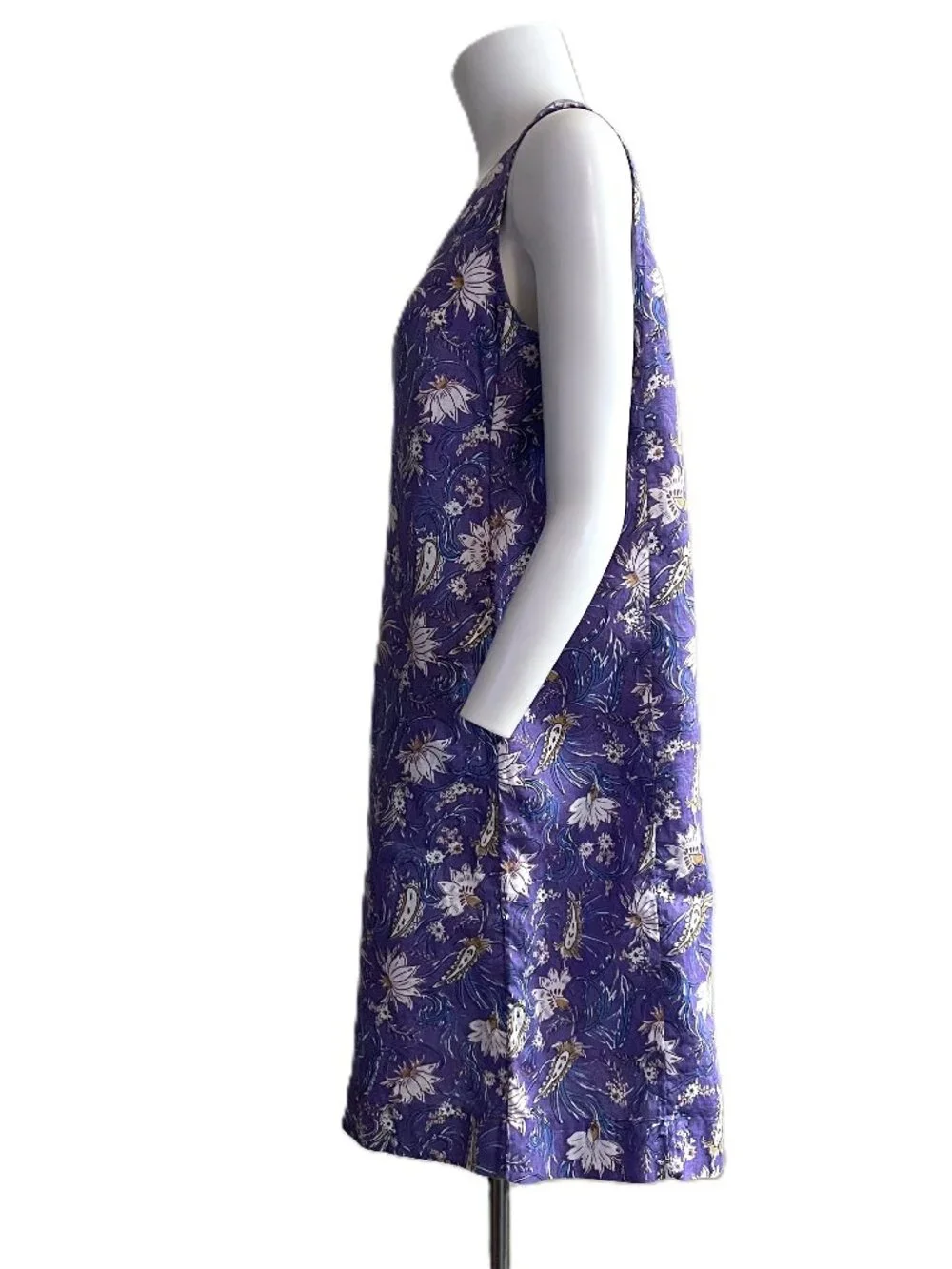 J Jill Love Linen Dress Womens Medium Purple 100% Linen Floral Sleeveless Shift